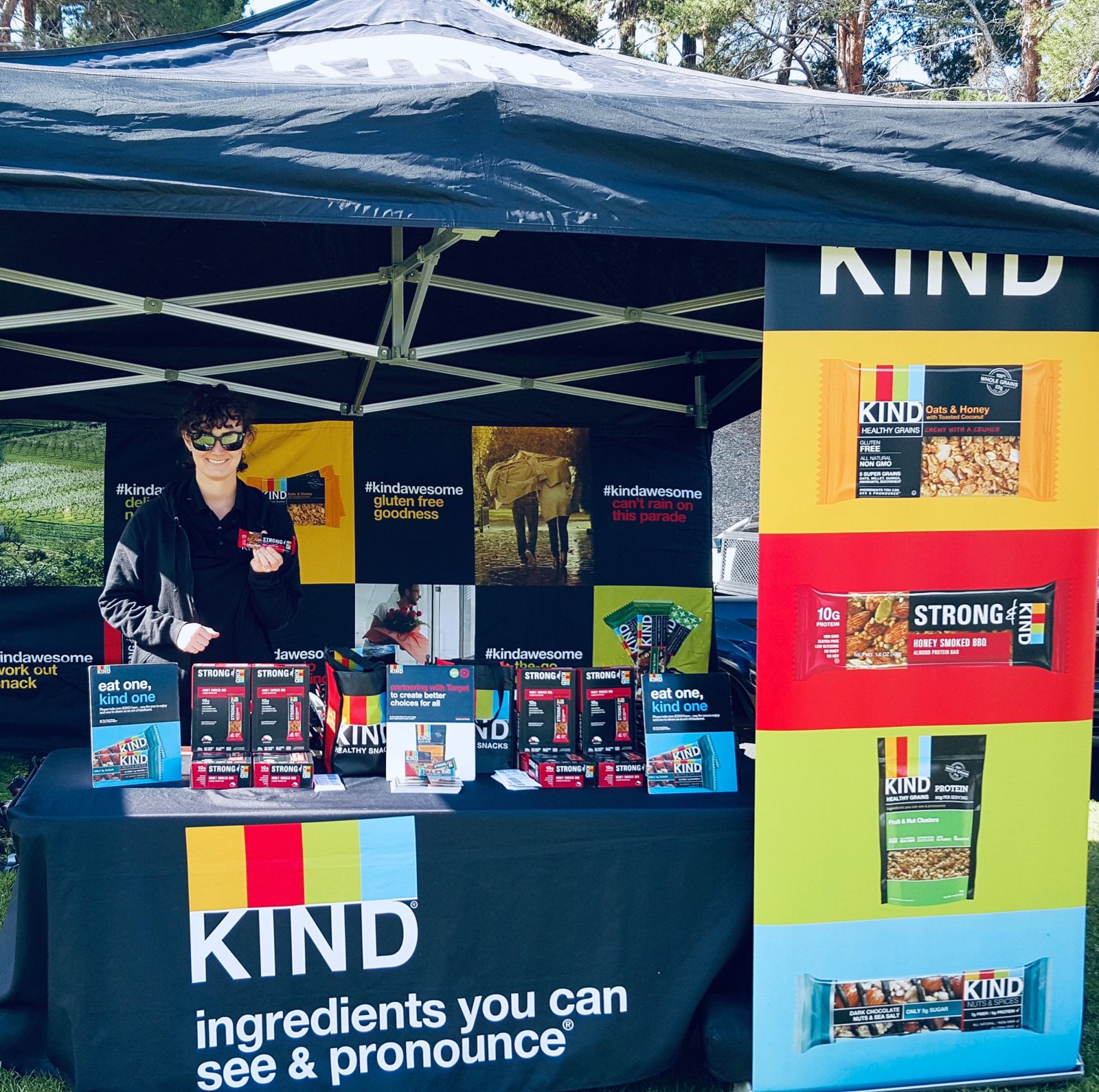 Healthy snack sampling booth at an outdoor health fair